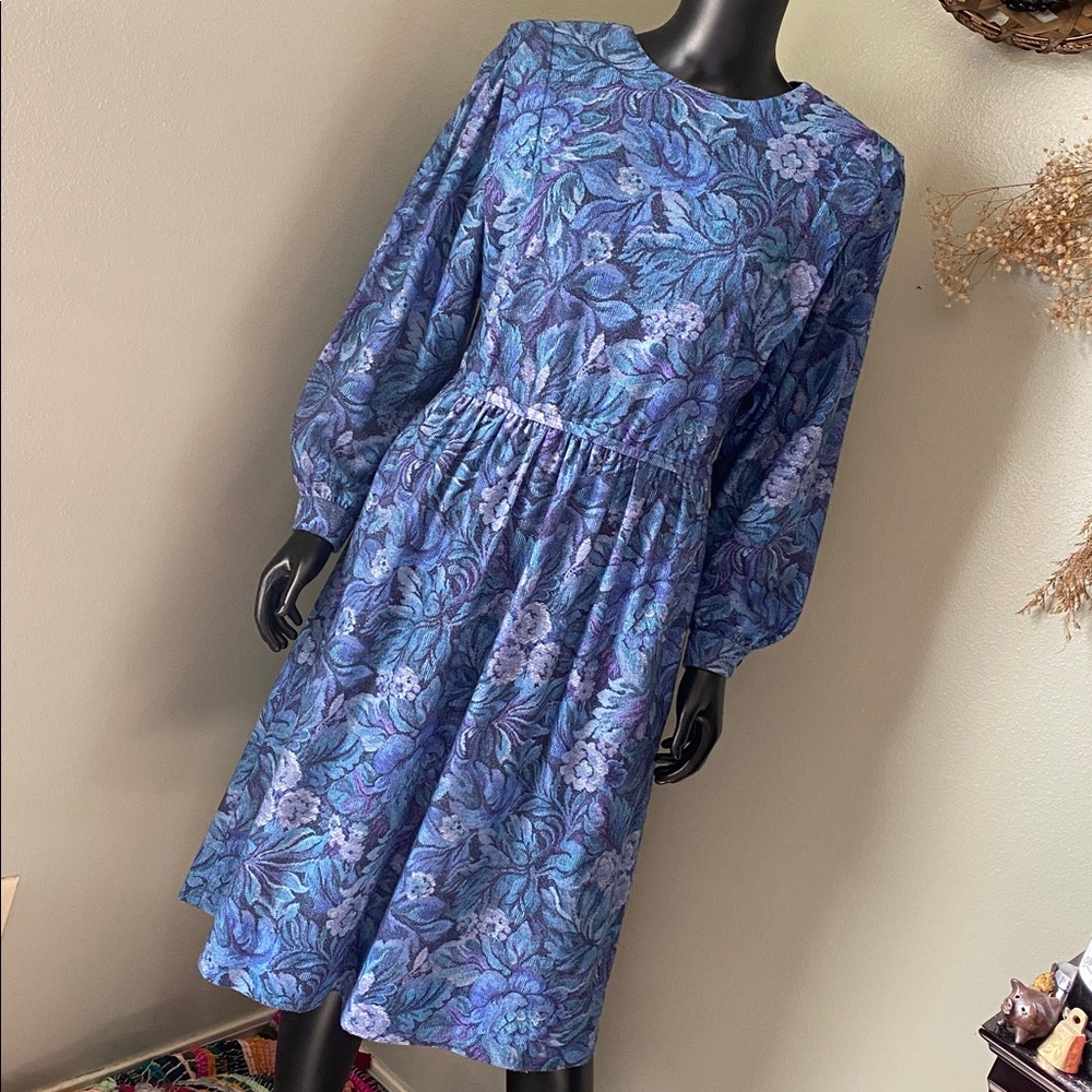 Vintage Handmade Blue and Purple Long Sleeve Dress with Pockets!